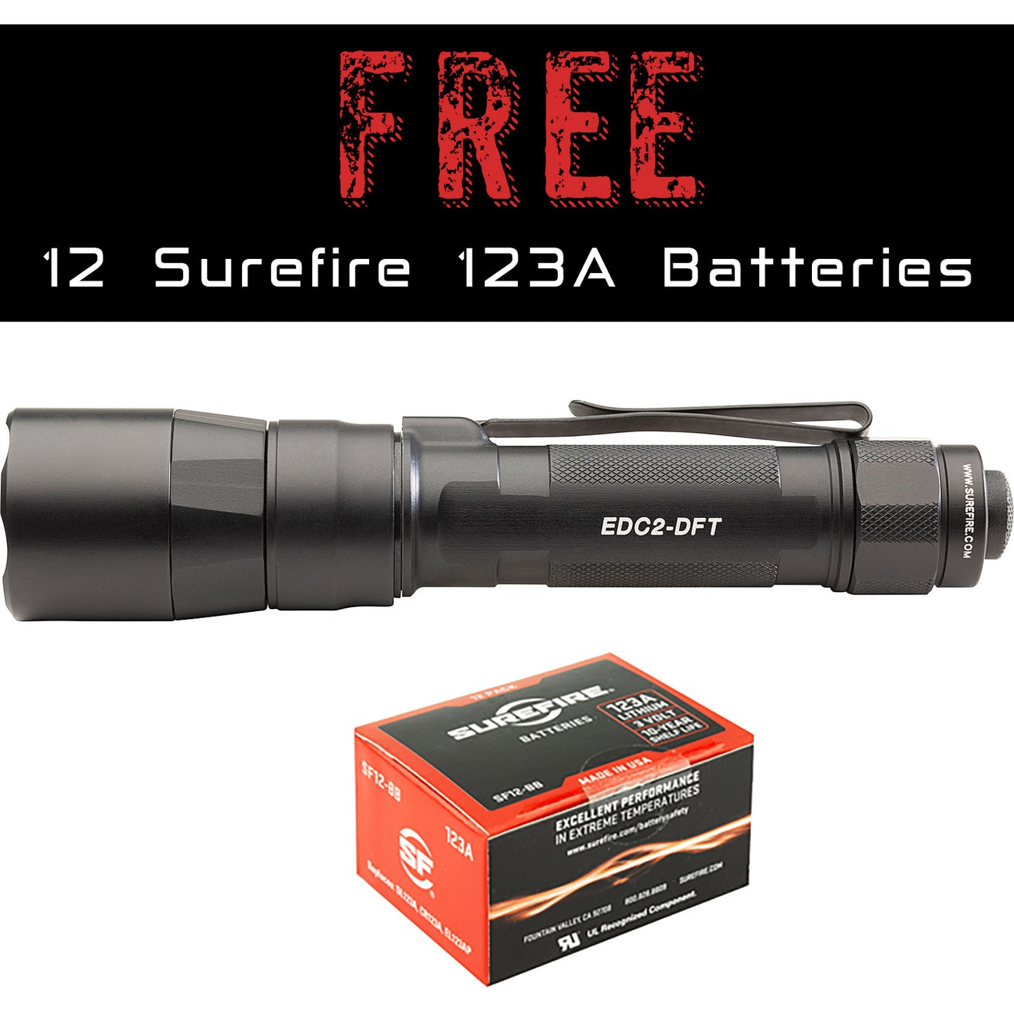 Surefire EDC2 DFT Turbo w/ 12 FREE Surefire Batteries